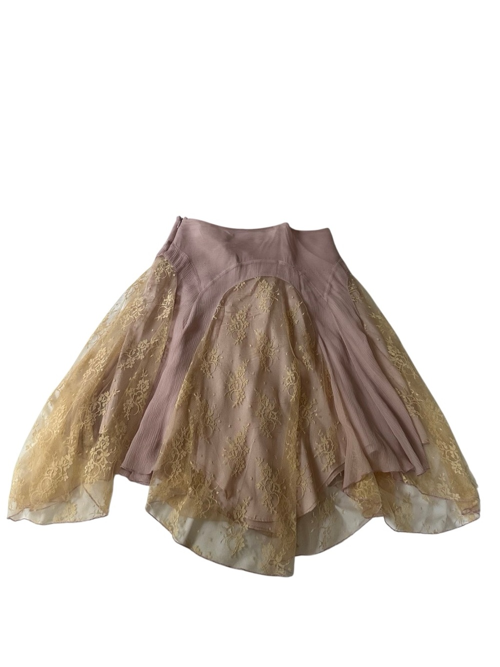 Paul & Joe Dusty Rose with Gold Lace Paneled A-Line Skirt